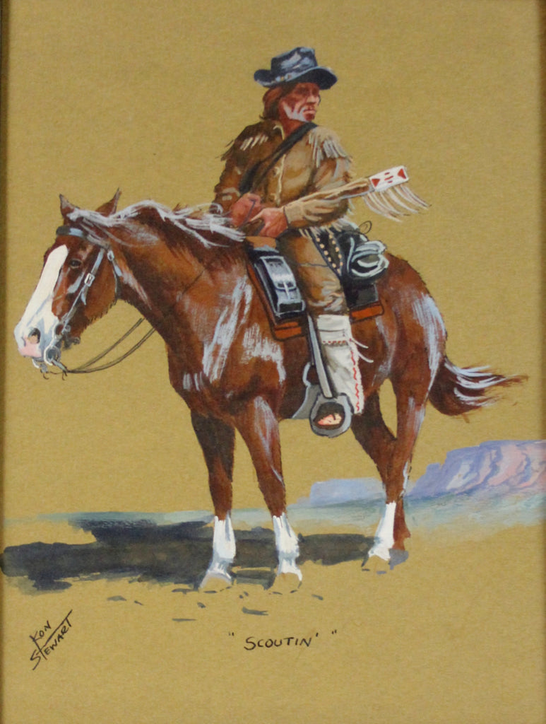 Western Artist, Ron Stewart, Water Color Painting, "Scoutin", Christmas Card to Close Friends, CA 1980, #732