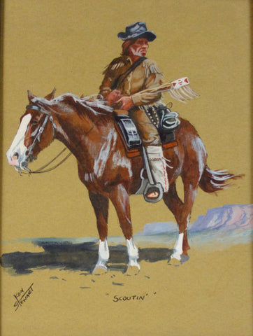 Ron Stewart, Water Color Painting, "Scoutin", Christmas Card to Close Friends, CA 1980, #732