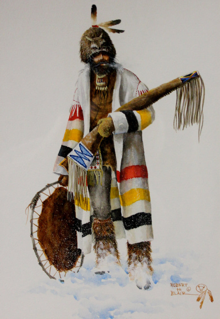 Western Artist, Robert Blair, Water Color Painting, "Mountain Man, Ca 1977, With Personal Inscription on Back, #733