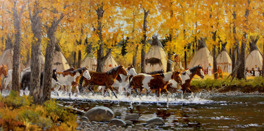 Western Artist: Ron Stewart, ‰ÛÏPonies of Autumn‰۝, Oil Painting, #736