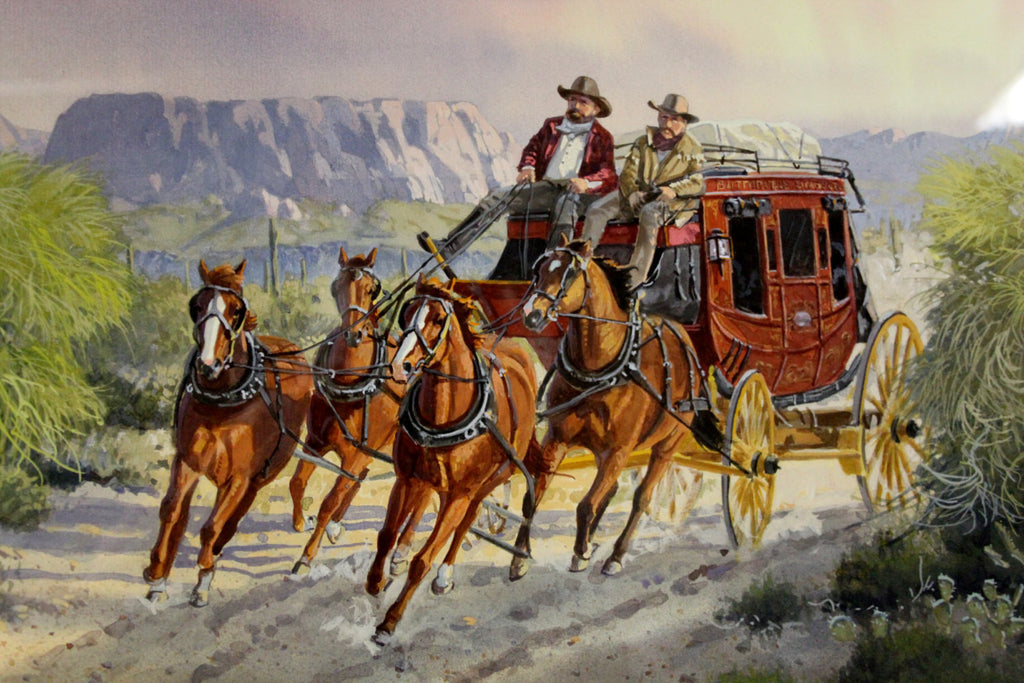 Western Artist: Ron Stewart, ‰ÛÏCactus Run‰۝, Water Color Painting, Signed Lower Left Hand Corner, a Detailed Remarque in The Lower Right,#746
