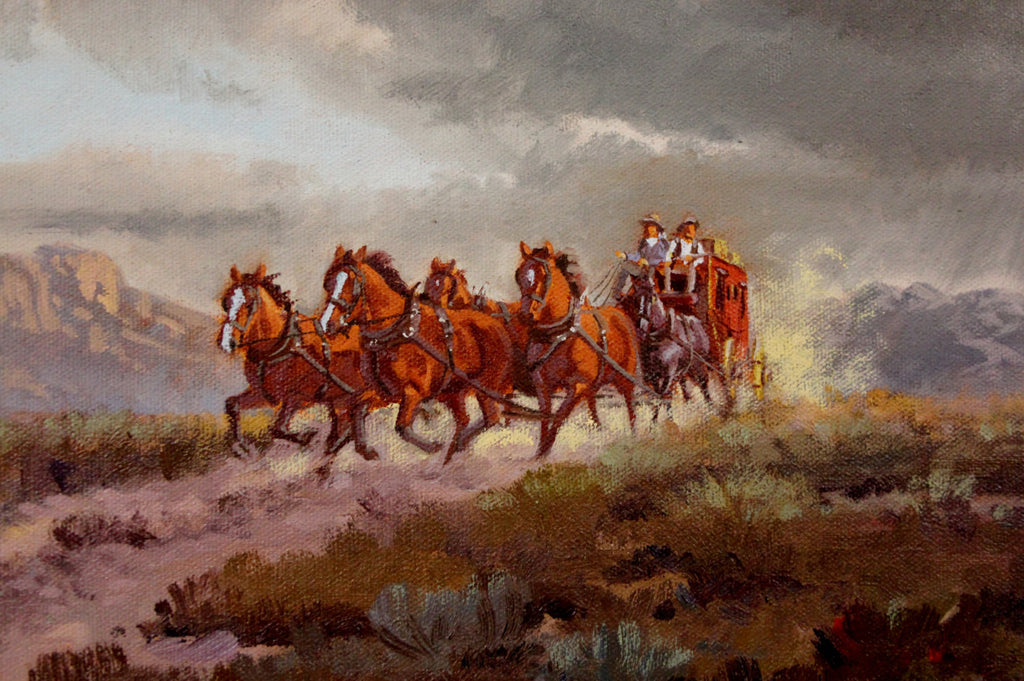 Western Artist: Ron Stewart, ‰ÛÏStage Coach‰۝, Oil Painting, Signed Lower Left Hand Corner, #749