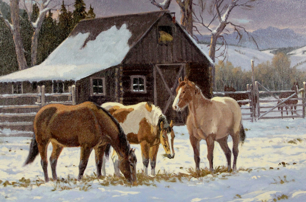 Western Artist: Ron Stewart, ‰ÛÏWinter Stable‰۝, Oil Painting on Canvas, Signed Lower Left Hand Corner, #748