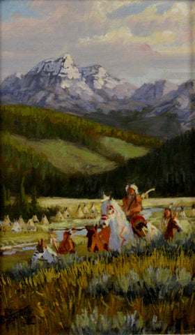 Western Artist: Ron Stewart, "Across the River", Oil Painting, Signed Lower Left Hand Corner, # 750