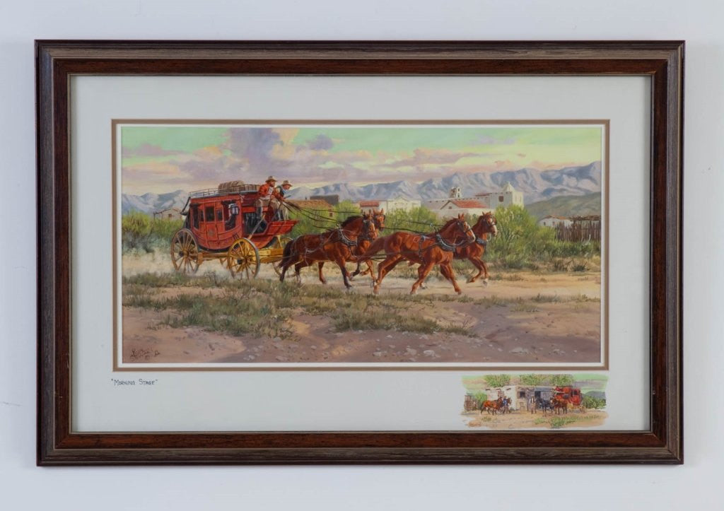 Western Artist, Ron Stewart, ‰ÛÏMorning Stage‰۝ Water Color Painting, #760