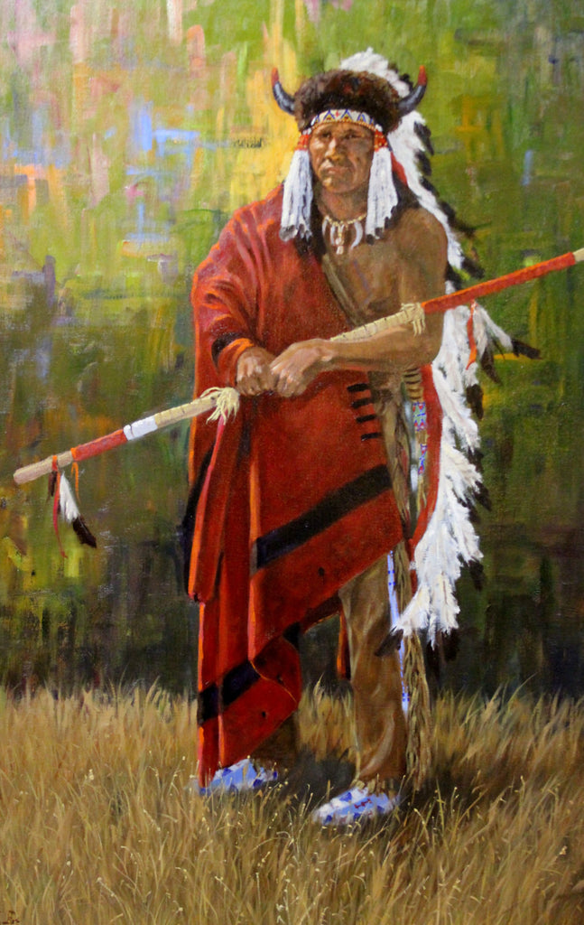 Western Artist, Ron Stewart, "Black Foot Chief", Oil Painting, #734