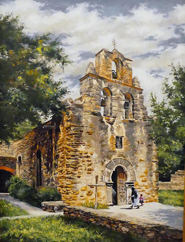 Jim Schaeffing Oil Painting, Titled, "Mission Espanda Church San Antonio, TX", #C 1716
