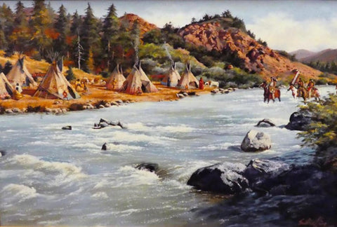 Jim Schaeffing Oil Painting, Titled, "Returning Home-Sioux Village", #C 1731