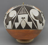Native American Vintage Acoma Polychrome Pottery Canteen, by Juana Leno, Ca 1990's, #1578