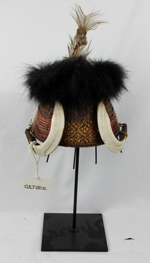 Authentic, Naga Chang Warrior Hat with Bear Fur and Wild Boar Tusks, Ca 1950's. #621