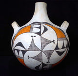 Native American, Vintage Acoma Poly Chrome Pottery Canteen, Ca 1970's, 1224